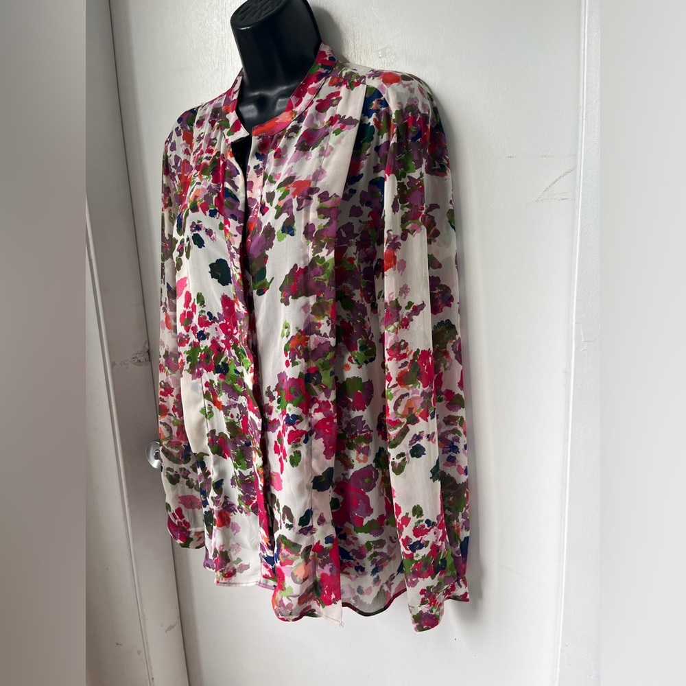 Walter Baker W118 Size L multicolor Floral Sheer Button Up Top Career - Picture 3 of 14